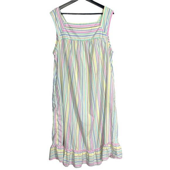 Vintage 90s Multicolor Stripe Sleeveless Midi House Dress 1X